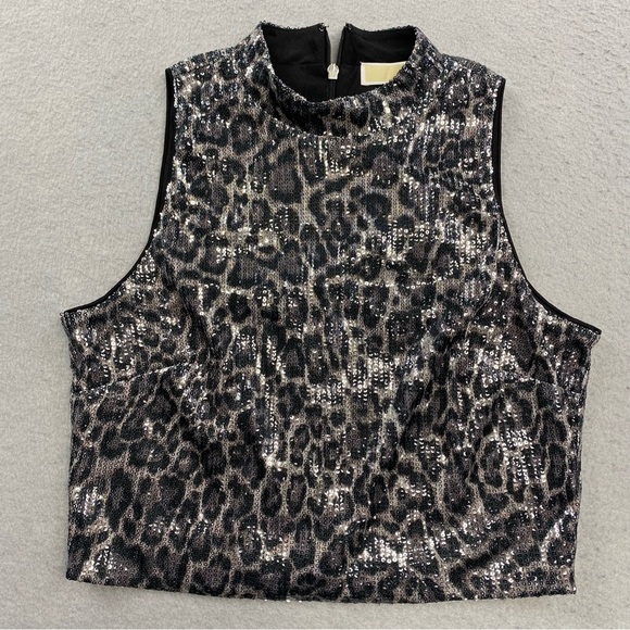 Michael Kors Black and Gray Sequin Crop Tank Top - Picture 1 of 10